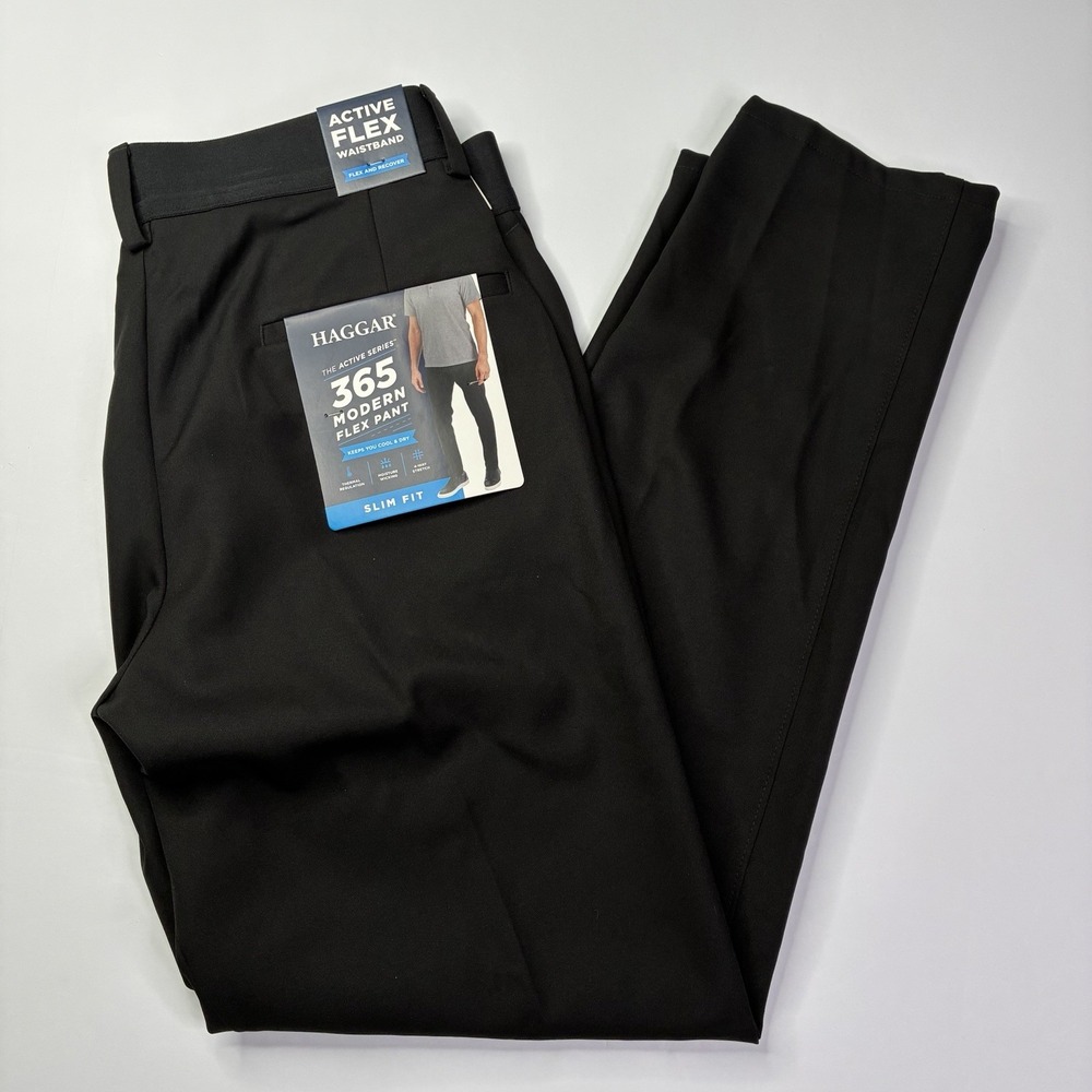 Haggar Active Series 365 Men's Modern Flex Pants Size 33x30 Black Slim Fit